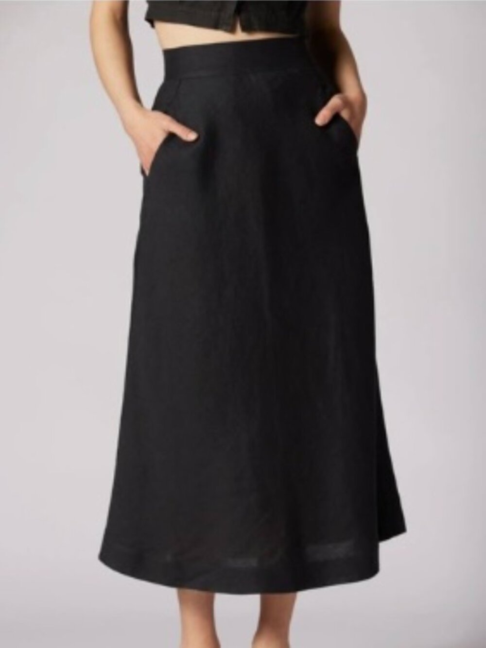NWT Joie "Aryanna" Caviar Black Linen Midi Skirt - Size 0 - Picture 1 of 8